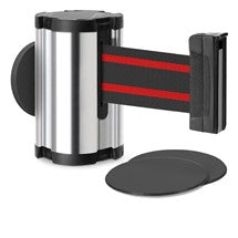 Chrome Glass/Surface Mount Retractable Belt - Black/Red 10 ft