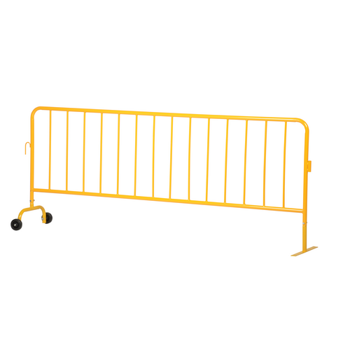 Steel Heavy Duty Crowd Control Interlocking Barrier with One Flat Feet & One Wheeled Cuved Feet 101-3/4 In.