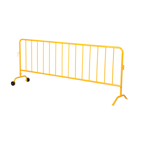 Steel Heavy Duty Crowd Control Interlocking Barrier with One Curved Feet & One Wheeled Cuved Feet 101-3/4 In.