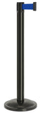 Gloss Black Finish Blue Belt 12.5" Rounded Modern Contempo Retractable Belt Stanchion