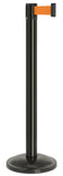 Gloss Black Finish Orange Belt 12.5" Rounded Modern Contempo Retractable Belt Stanchion