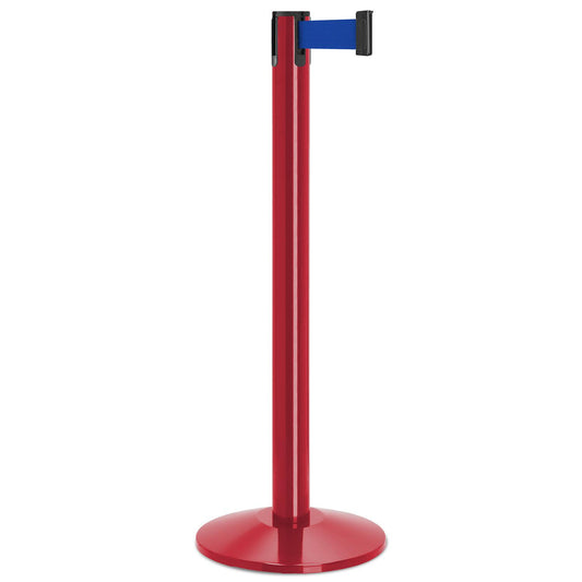 Torch Red Finish Blue Belt 14" Sloped Modern Contempo Retractable Belt Stanchion