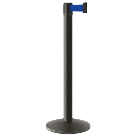 Wrinkle Black Finish Blue Belt 14" Sloped Modern Contempo Retractable Belt Stanchion