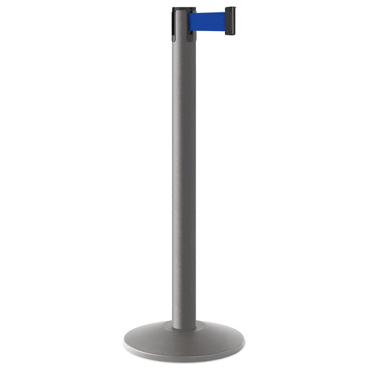 Wrinkle Charcoal Finish Blue Belt 14" Sloped Modern Contempo Retractable Belt Stanchion