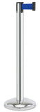 Polished Stainless Steel Finish Blue Belt 12.5" Rounded Modern Contempo Retractable Belt Stanchion