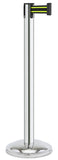 Polished Stainless Steel Finish Black/Yellow Belt 12.5" Rounded Modern Contempo Retractable Belt Stanchion