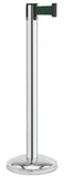 Polished Stainless Steel Finish Forest Green Belt 12.5" Rounded Modern Contempo Retractable Belt Stanchion