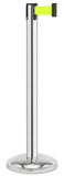 Polished Stainless Steel Finish Fluorescent Yellow Belt 12.5" Rounded Modern Contempo Retractable Belt Stanchion