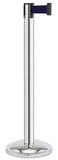 Polished Stainless Steel Finish Navy Blue Belt 12.5" Rounded Modern Contempo Retractable Belt Stanchion