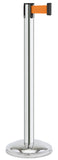 Polished Stainless Steel Finish Orange Belt 12.5" Rounded Modern Contempo Retractable Belt Stanchion
