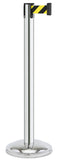 Polished Stainless Steel Finish Safety Stripe Belt 12.5" Rounded Modern Contempo Retractable Belt Stanchion