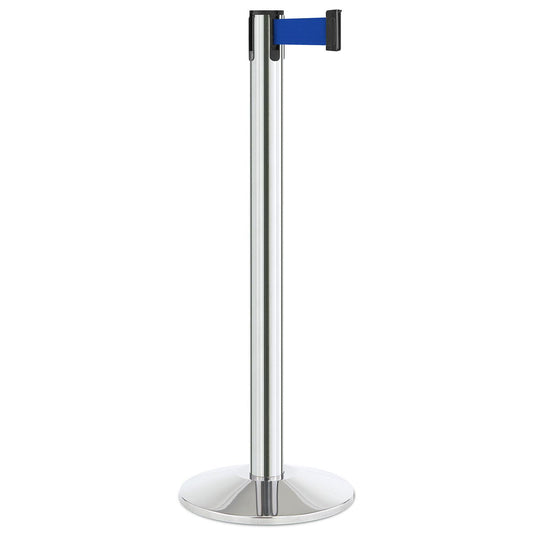 Polished Stainless Steel Finish Blue Belt 14" Sloped Modern Contempo Retractable Belt Stanchion