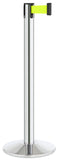 Polished Stainless Steel Finish Fluorescent Yellow Belt 14" Sloped Modern Contempo Retractable Belt Stanchion