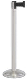Satin Stainless Steel Finish Black Belt 12.5" Rounded Modern Contempo Retractable Belt Stanchion