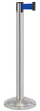 Satin Stainless Steel Finish Blue Belt 12.5" Rounded Modern Contempo Retractable Belt Stanchion