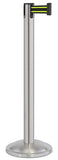 Satin Stainless Steel Finish Black/Yellow Belt 12.5" Rounded Modern Contempo Retractable Belt Stanchion