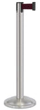 Satin Stainless Steel Finish Burgundy Belt 12.5" Rounded Modern Contempo Retractable Belt Stanchion