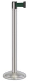 Satin Stainless Steel Finish Forest Green Belt 12.5" Rounded Modern Contempo Retractable Belt Stanchion