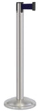 Satin Stainless Steel Finish Navy Blue Belt 12.5" Rounded Modern Contempo Retractable Belt Stanchion