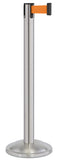 Satin Stainless Steel Finish Orange Belt 12.5" Rounded Modern Contempo Retractable Belt Stanchion