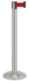 Satin Stainless Steel Finish Red Belt 12.5" Rounded Modern Contempo Retractable Belt Stanchion