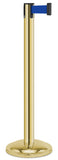 Gold Finish Blue Belt 12.5" Rounded Modern Contempo Retractable Belt Stanchion