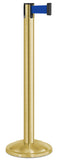 Satin Gold Finish Blue Belt 12.5" Rounded Modern Contempo Retractable Belt Stanchion