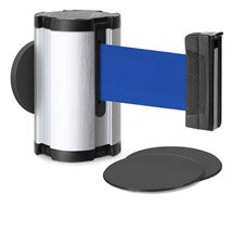 Satin Aluminum Glass/Surface Mount Retractable Belt - Blue 10 ft