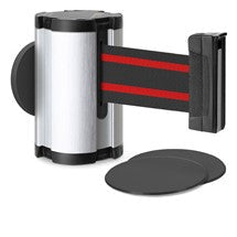 Satin Aluminum Glass/Surface Mount Retractable Belt - Black/Red 10 ft