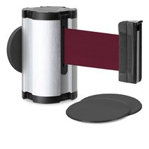 Satin Aluminum Glass/Surface Mount Retractable Belt - Burgundy 10 ft