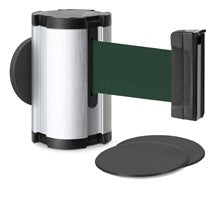 Satin Aluminum Glass/Surface Mount Retractable Belt - Forest Green 10 ft