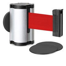 Satin Aluminum Glass/Surface Mount Retractable Belt - Red 10 ft