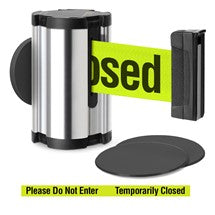 Chrome Glass/Surface Mount Retractable Belt - Do Not Enter / Temporarily Closed 10 ft