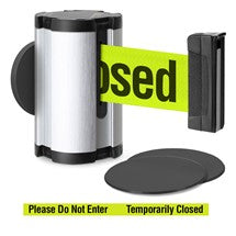 Satin Aluminum Glass/Surface Mount Retractable Belt - Do Not Enter / Temporarily Closed 10 ft