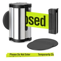 Chrome Glass/Surface Mount Retractable Belt - Temporarily Closed / Do Not Enter (Double-Sided) 10 ft