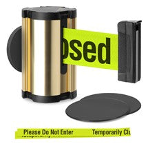 Gold Glass/Surface Mount Retractable Belt - Temporarily Closed / Do Not Enter (Double-Sided) 10 ft