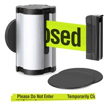 Satin Aluminum Glass/Surface Mount Retractable Belt - Temporarily Closed / Do Not Enter (Double-Sided) 10 ft