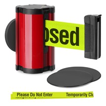Torch Red Glass/Surface Mount Retractable Belt - Temporarily Closed / Do Not Enter (Double-Sided) 10 ft