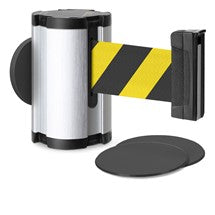 Satin Aluminum Glass/Surface Mount Retractable Belt - Safety Stripe 10 ft