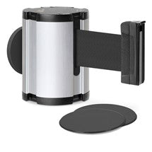 Satin Aluminum Glass/Surface Mount Retractable Belt - Black 15 ft