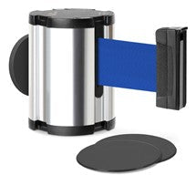 Chrome Glass/Surface Mount Retractable Belt - Blue 15 ft