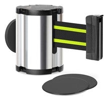 Chrome Glass/Surface Mount Retractable Belt - Black/Yellow 15 ft