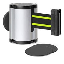 Satin Aluminum Glass/Surface Mount Retractable Belt - Black/Yellow 15 ft