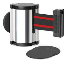 Chrome Glass/Surface Mount Retractable Belt - Black/Red 15 ft