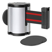 Satin Aluminum Glass/Surface Mount Retractable Belt - Black/Red 15 ft
