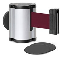 Satin Aluminum Glass/Surface Mount Retractable Belt - Burgundy 15 ft