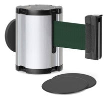 Satin Aluminum Glass/Surface Mount Retractable Belt - Forest Green 15 ft