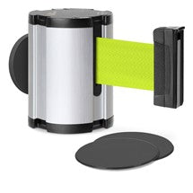 Satin Aluminum Glass/Surface Mount Retractable Belt - Fluorescent Yellow 15 ft