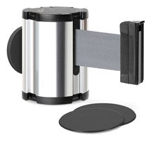 Chrome Glass/Surface Mount Retractable Belt - Gray 15 ft