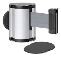 Satin Aluminum Glass/Surface Mount Retractable Belt - Gray 15 ft